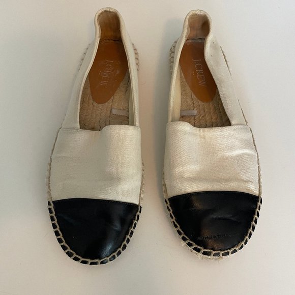 J Crew Black & Ivory Flat Espadrilles Slip-on Toe Cup - Picture 2 of 7